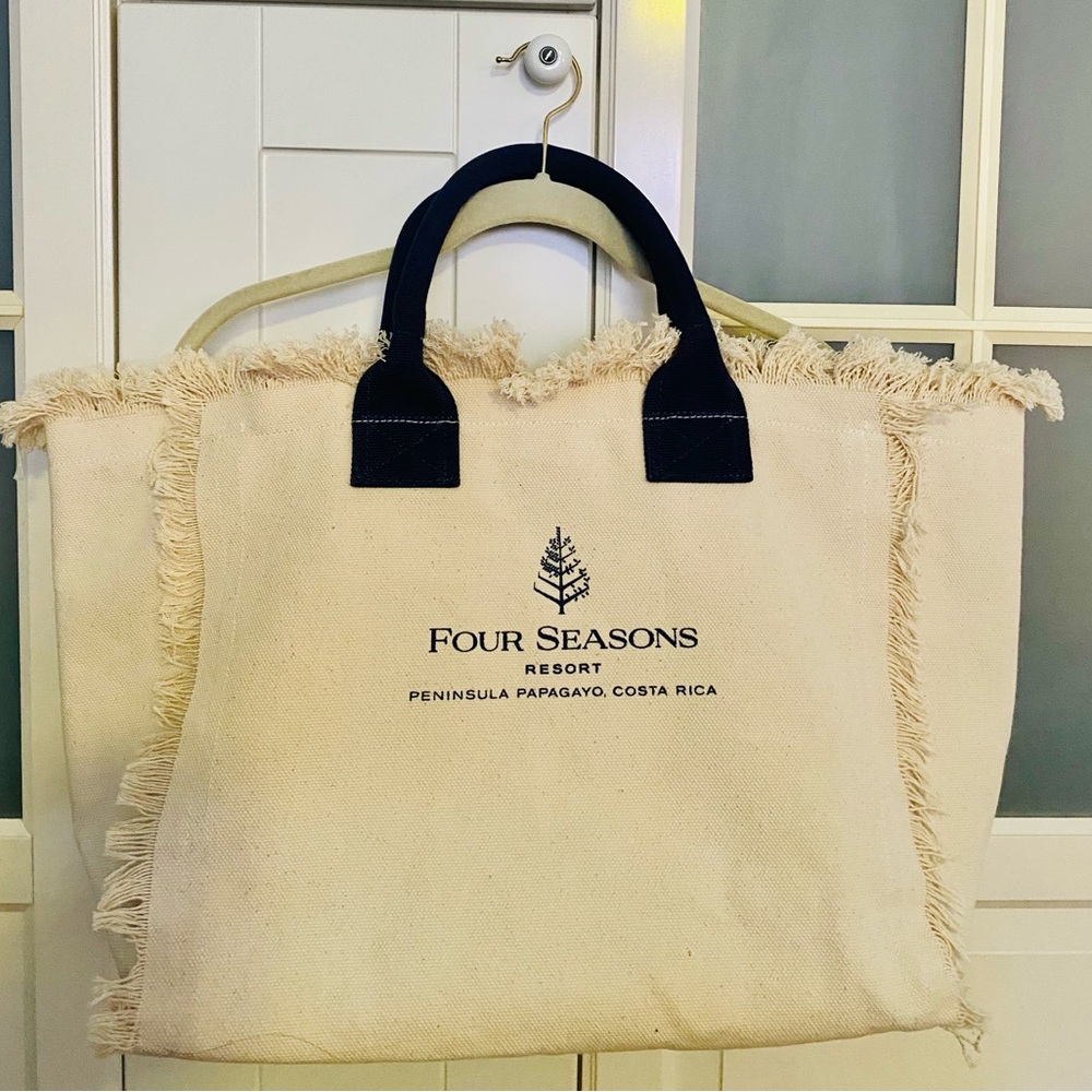 Preloved Four Seasons Papagayo, Costa Rica Resort tote bag hand-fringed trim